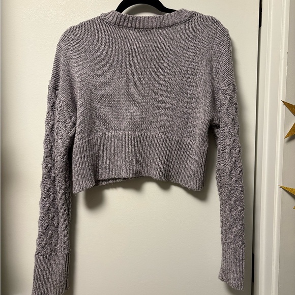 LAST CHANCE Gray Cable Knit Women's Sweater Cropped Topshop - Picture 4 of 5